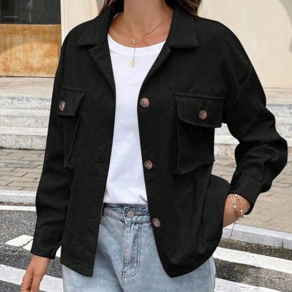 Black Corduroy Button-Front Jacket